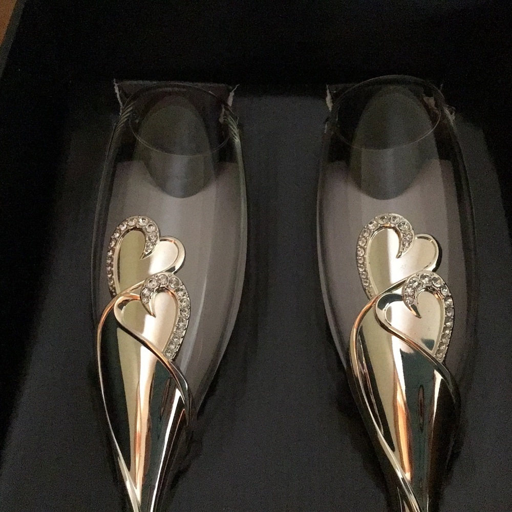 ❤️Double Hearts Toasting Flutes Set❤️ - Picture 2 of 5